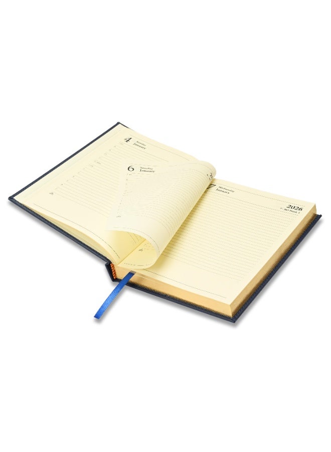FIS 2026 Diary, Golden A5 Size Diary(148x210mm), Italian PU Materials, 1 Side Padded & Sewn Cover, Gilded Edges, English, 70gsm Italian Ivory Paper, Blue Color-FSDI26EG26BL - Image 5