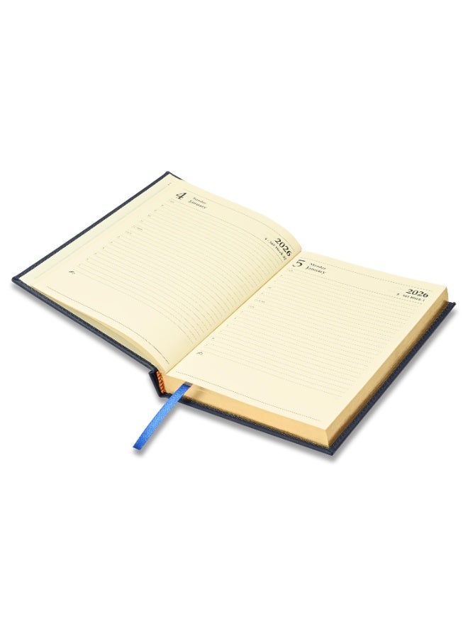 FIS 2026 Diary, Golden A5 Size Diary(148x210mm), Italian PU Materials, 1 Side Padded & Sewn Cover, Gilded Edges, English, 70gsm Italian Ivory Paper, Blue Color-FSDI26EG26BL - Image 4