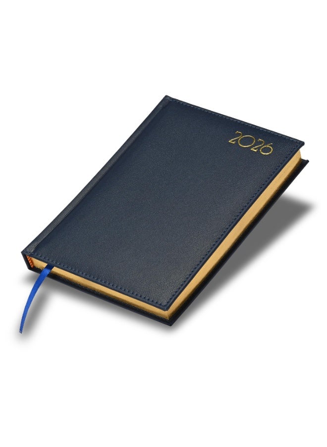 FIS 2026 Diary, Golden A5 Size Diary(148x210mm), Italian PU Materials, 1 Side Padded & Sewn Cover, Gilded Edges, English, 70gsm Italian Ivory Paper, Blue Color-FSDI26EG26BL - Image 1