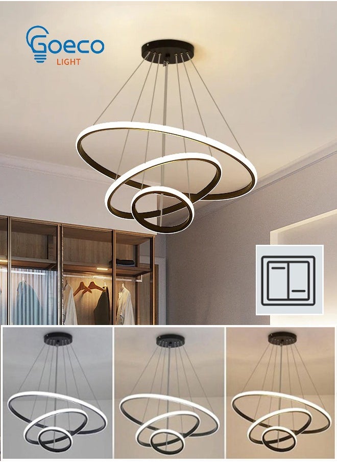 3 Rings Dimmable LED Ceiling Light Black Circle Shape 