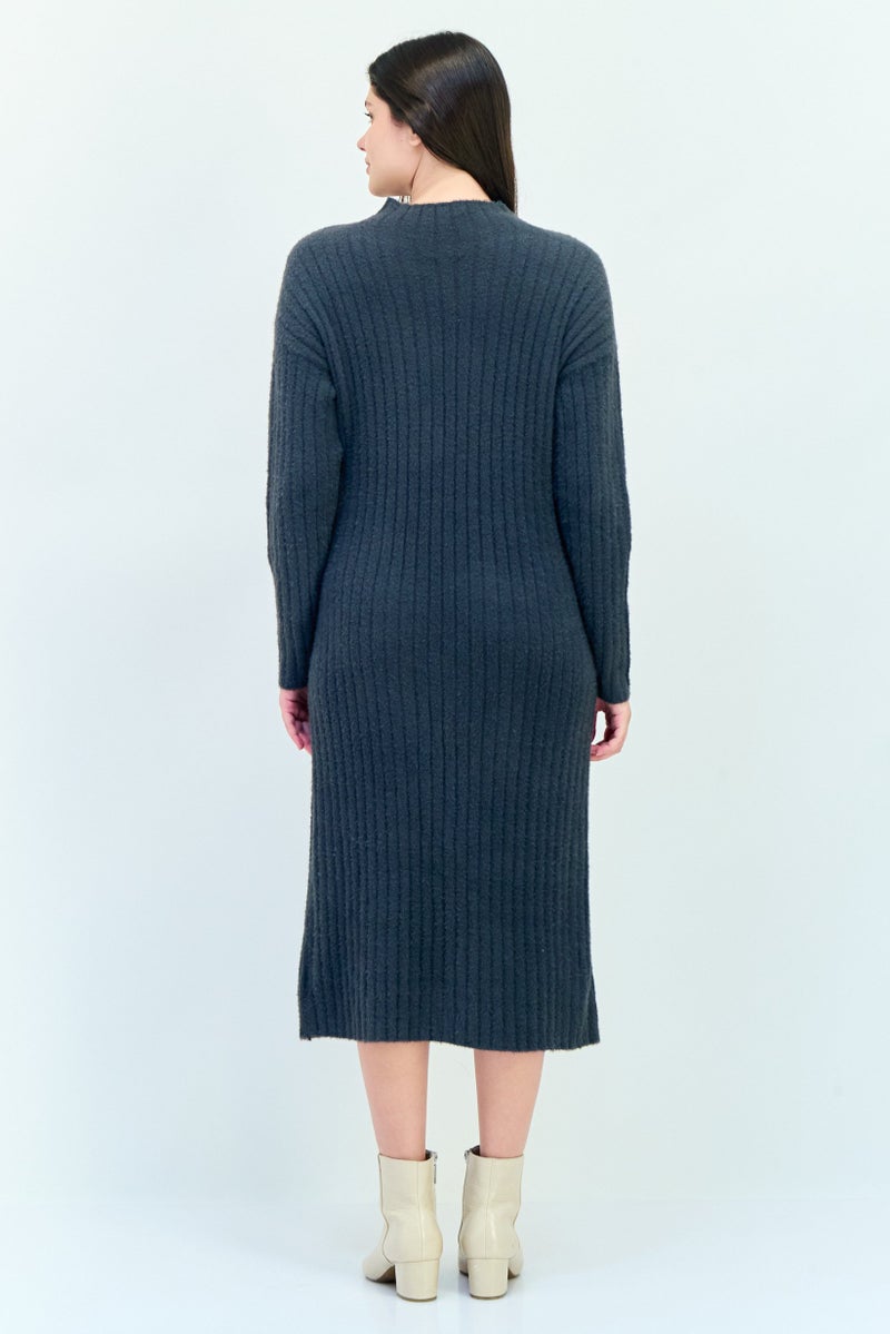 Aerie Women Textured Midi Dress, Charcoal  - Image 4
