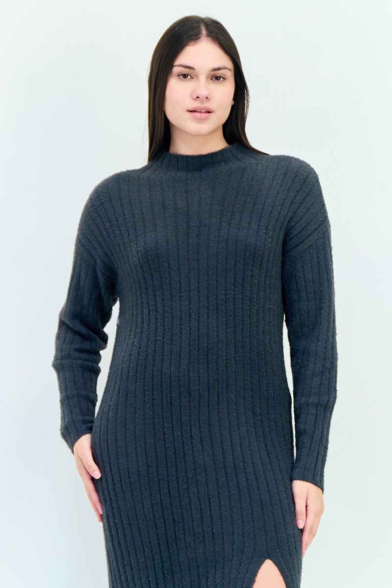 Aerie Women Textured Midi Dress, Charcoal  - Image 3