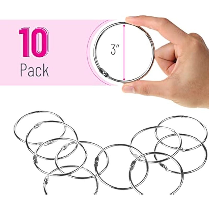 - Loose Leaf Binder Rings, 3 Inch, 10 Pack, Metal Book Rings for Index Cards, Flash Cards, Notebooks - Image 2