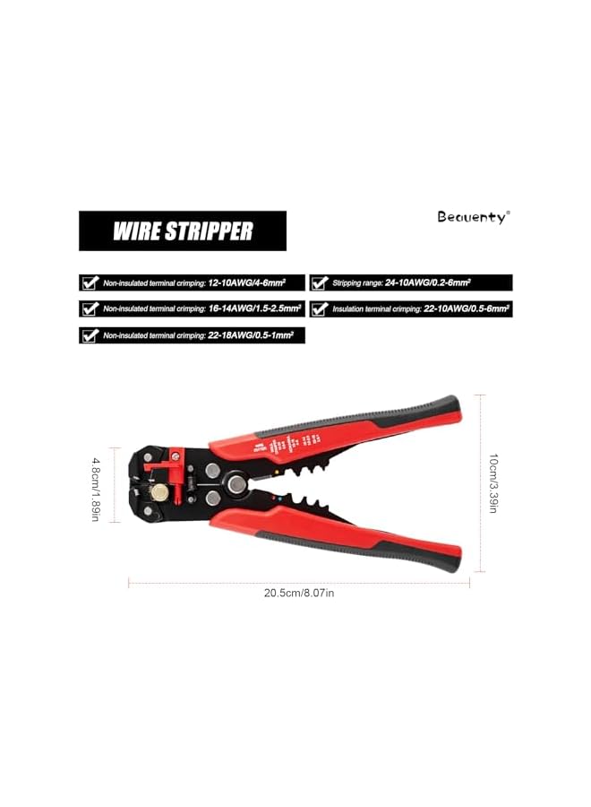 Beauenty Multifunctional Wire Stripper Cutter, Crimping Stripping Pliers Tool, Self-Adjusting 8" Automatic Wire Stripping and Cutting Tool for Electrical, Repair, and Maintenance (Red) - Image 2
