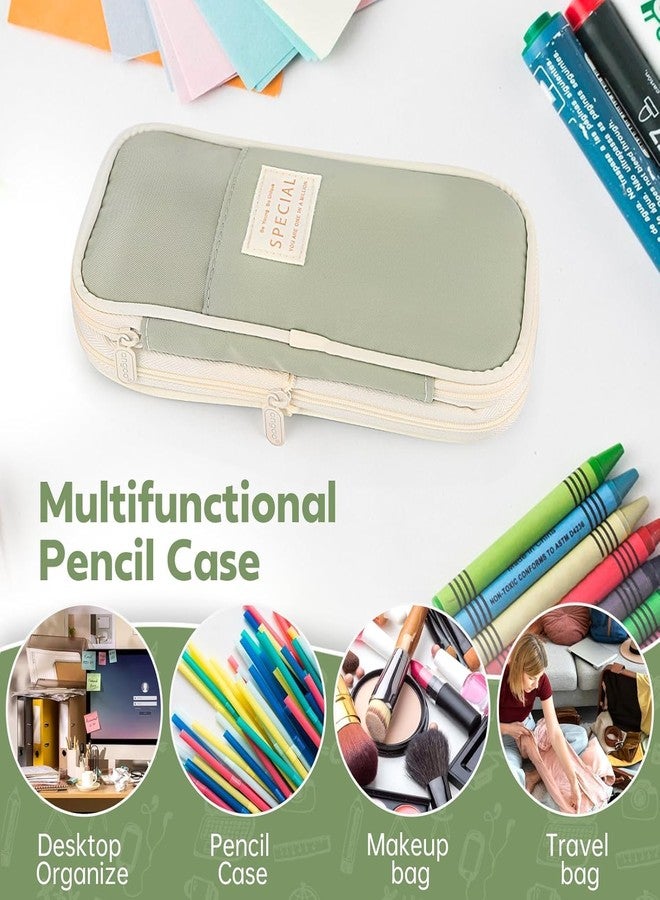 VANKALP | Large Capacity Pencil Case | Durable Pencil Bag Stationery Pouch Zipper | Expandable Canvas Pen Holder | for Kids, College, Student, Teen, 21.5 x 9.5 cm | (Green) - Image 4
