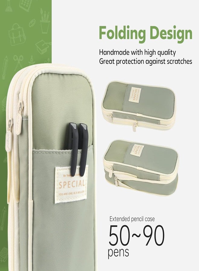 VANKALP | Large Capacity Pencil Case | Durable Pencil Bag Stationery Pouch Zipper | Expandable Canvas Pen Holder | for Kids, College, Student, Teen, 21.5 x 9.5 cm | (Green) - Image 3