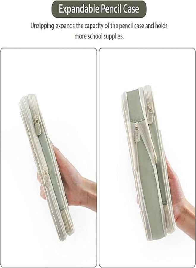 VANKALP | Large Capacity Pencil Case | Durable Pencil Bag Stationery Pouch Zipper | Expandable Canvas Pen Holder | for Kids, College, Student, Teen, 21.5 x 9.5 cm | (Green) - Image 5