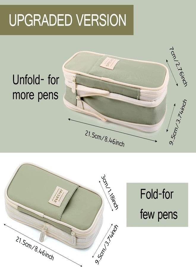 VANKALP | Large Capacity Pencil Case | Durable Pencil Bag Stationery Pouch Zipper | Expandable Canvas Pen Holder | for Kids, College, Student, Teen, 21.5 x 9.5 cm | (Green) - Image 2