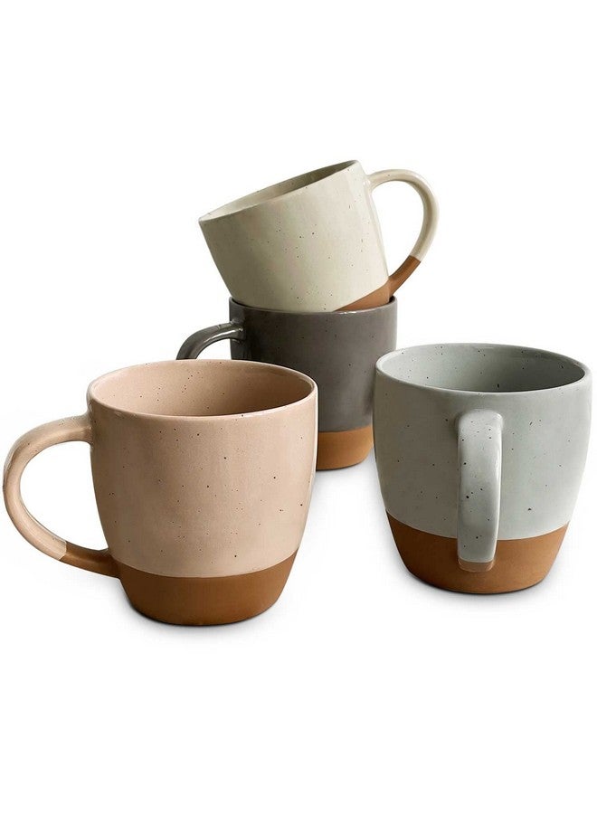 Mora Ceramic Large Latte Mug Set of 4, 16oz - Microwavable, Porcelain Coffee Cups With Big Handle - Modern, Boho, Unique Style For Any Kitchen. Microwave Safe Stoneware - Assorted Neutrals - Image 1