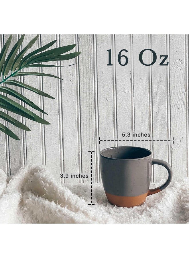 Mora Ceramic Large Latte Mug Set of 4, 16oz - Microwavable, Porcelain Coffee Cups With Big Handle - Modern, Boho, Unique Style For Any Kitchen. Microwave Safe Stoneware - Assorted Neutrals - Image 2