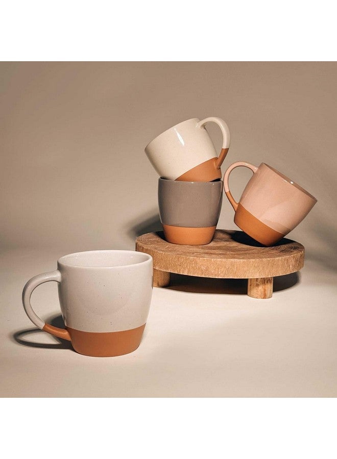 Mora Ceramic Large Latte Mug Set of 4, 16oz - Microwavable, Porcelain Coffee Cups With Big Handle - Modern, Boho, Unique Style For Any Kitchen. Microwave Safe Stoneware - Assorted Neutrals - Image 5