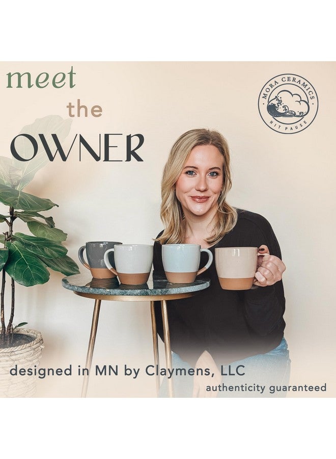 Mora Ceramic Large Latte Mug Set of 4, 16oz - Microwavable, Porcelain Coffee Cups With Big Handle - Modern, Boho, Unique Style For Any Kitchen. Microwave Safe Stoneware - Assorted Neutrals - Image 3