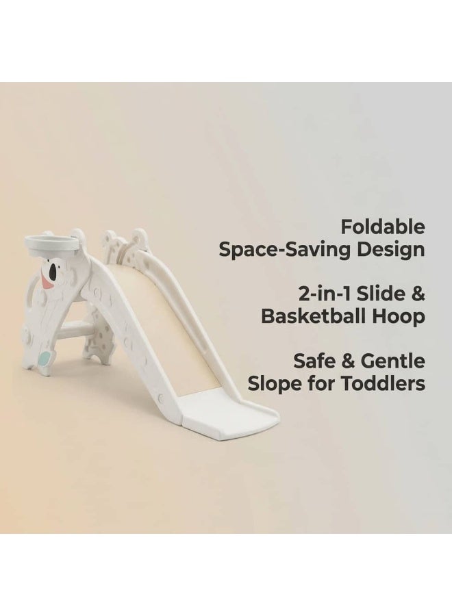RooRound Foldable Koala Slide for Toddlers 1-3, Indoor Freestanding Playset with Basketball Hoop, BPA-Free HDPE Kids Climber - Image 2