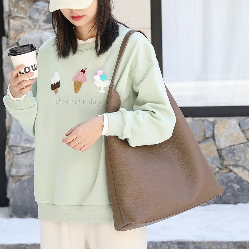 Women's Japanese Retro PU Leather Large Capacity 2-Piece Shoulder Bag Set - Image 1