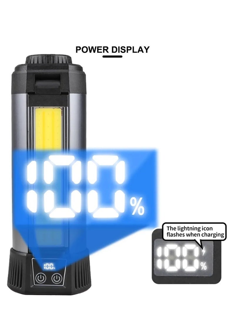 Rechargeable LED Work Light with Tripod Stand, Foldable Multi-Panel COB Camping Light, Portable Cordless Flood Light with Battery Display for Garage Construction Outdoor Emergency – Black - Image 5