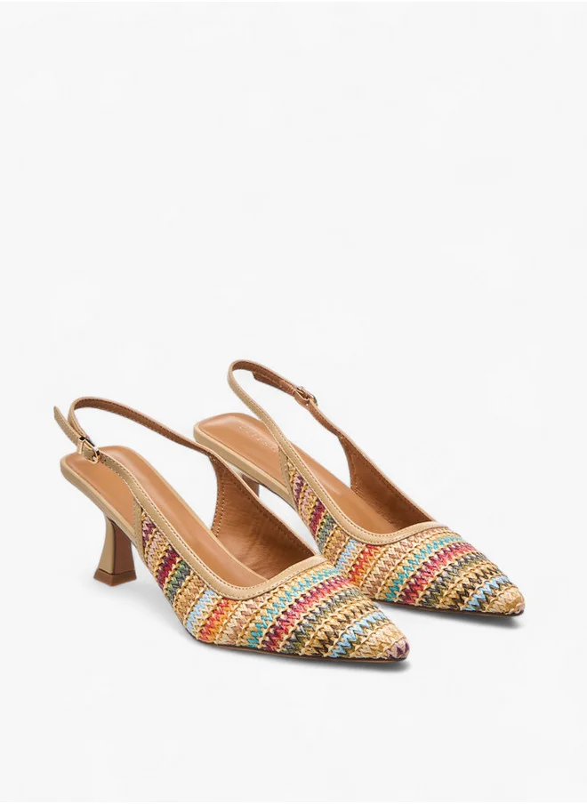 سيليست Women's Textured Slingback Sandals with Kitten Heels and Buckle Closure