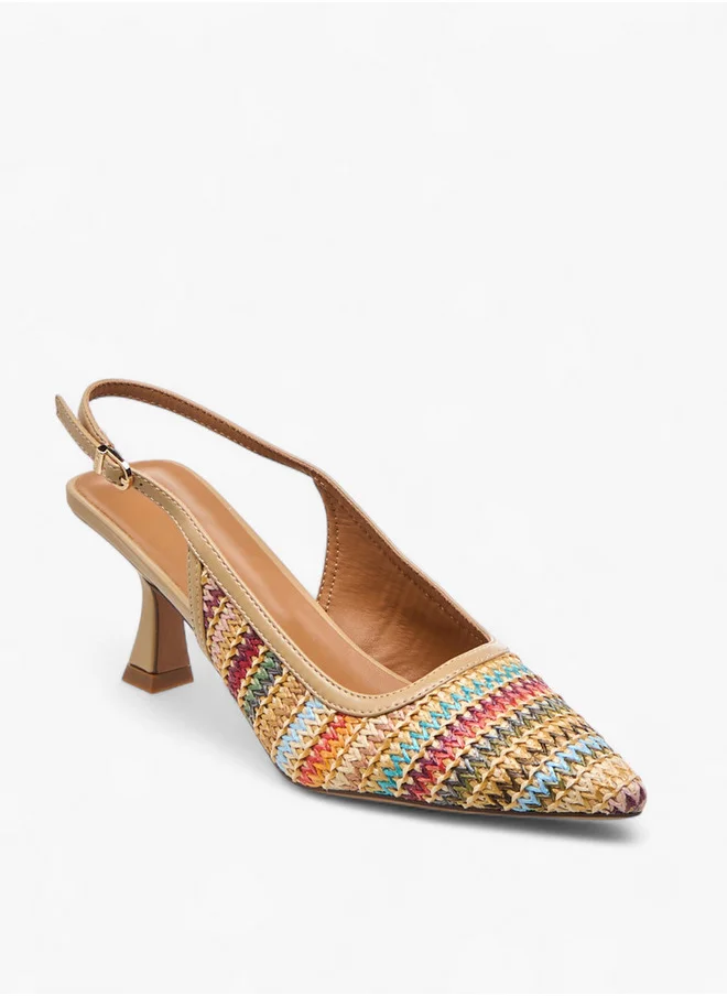 سيليست Women's Textured Slingback Sandals with Kitten Heels and Buckle Closure