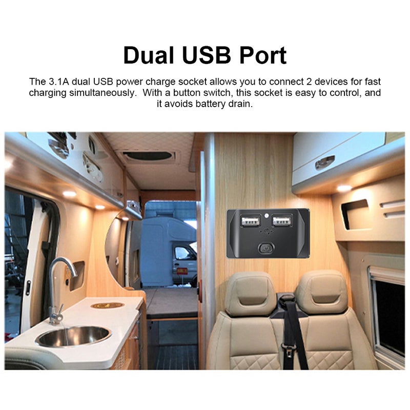مقبس سيارة USB مع غطاء، محولات شحن سريع منفتحتين مع مفتع عام للسيارات والحافلات والمركبات الترفيهية المزودة بالمضيفات والقوارب والمركبات الرباعية الدفع والشاحنات - Image 4