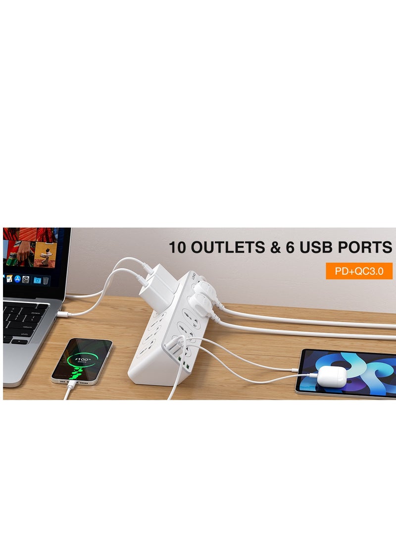 LDNIO Power Strip with 10-Outlet Surge Protector Power Sockets 6 USB Ports 32W PD+QC Fast Charging Adapter Sockets 2-meter  - Image 3