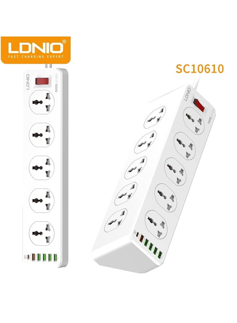 LDNIO Power Strip with 10-Outlet Surge Protector Power Sockets 6 USB Ports 32W PD+QC Fast Charging Adapter Sockets 2-meter  - Image 4