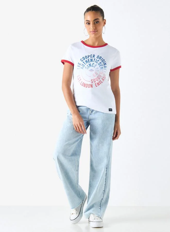 Lee Cooper Lee Cooper Graphic Print Crew Neck Cotton T-shirt with Short Sleeves