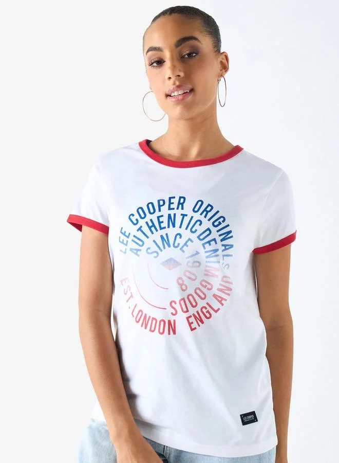 Lee Cooper Graphic Print Crew Neck Cotton T-shirt with Short Sleeves