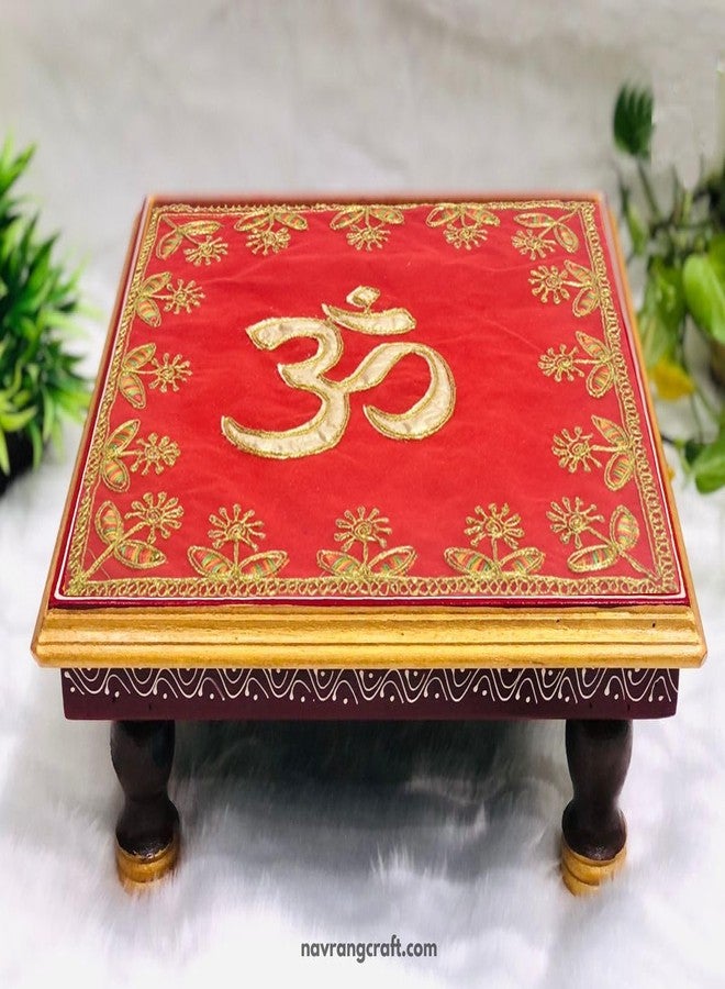 Dulhan (12 x 12 Inch Embroidered Velvet Cloth for Pooja and God Idol | Puja Aasan Kapda for Chowki Red & Yellow Puja Altar Cloth for Mandir, Temple and Puja Rituals with ? Patch Work Asan mat - Image 2