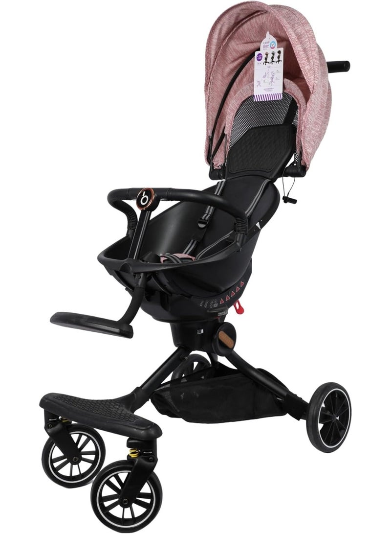 Baby Stroller V8, Compact Foldable Design, Pink Melange and Black, 4-Wheel Travel System, Adjustable Canopy with Mesh Panel - Image 1