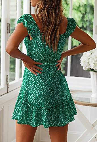 YOBECHO Womens Summer Sexy Sweetheart Collar Printed Ruffle Mini Dress Green - Image 3