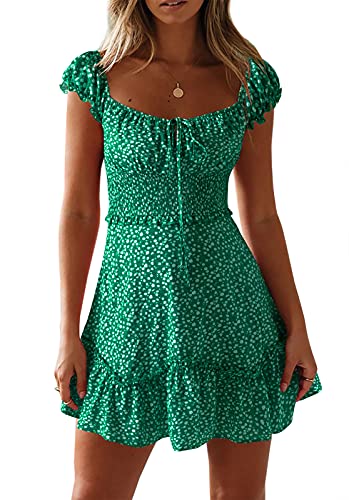 YOBECHO Womens Summer Sexy Sweetheart Collar Printed Ruffle Mini Dress Green - Image 1