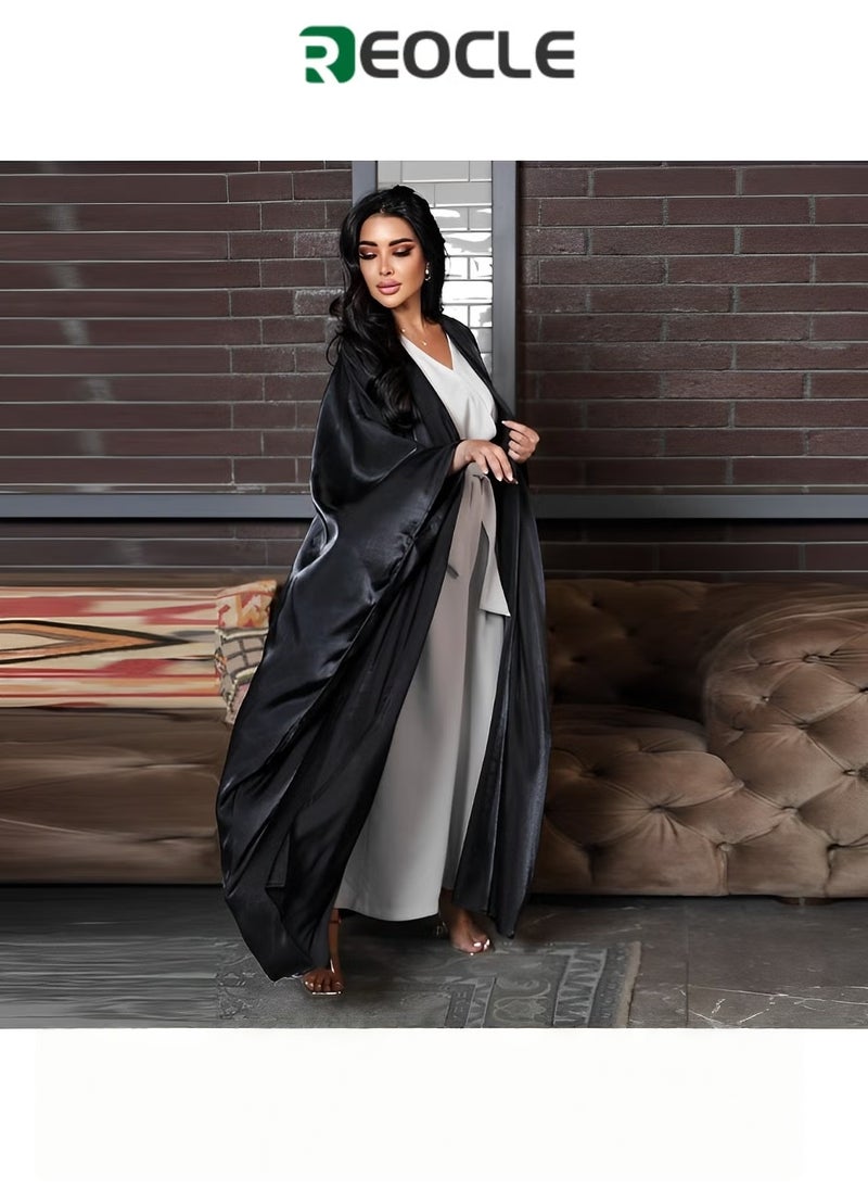 REOCLE Women's Satin Robe Muslim Robe Trendy Sequined Satin Dolman Sleeve Robe Lightweight Long Satin Robes Loungewear  - Image 1