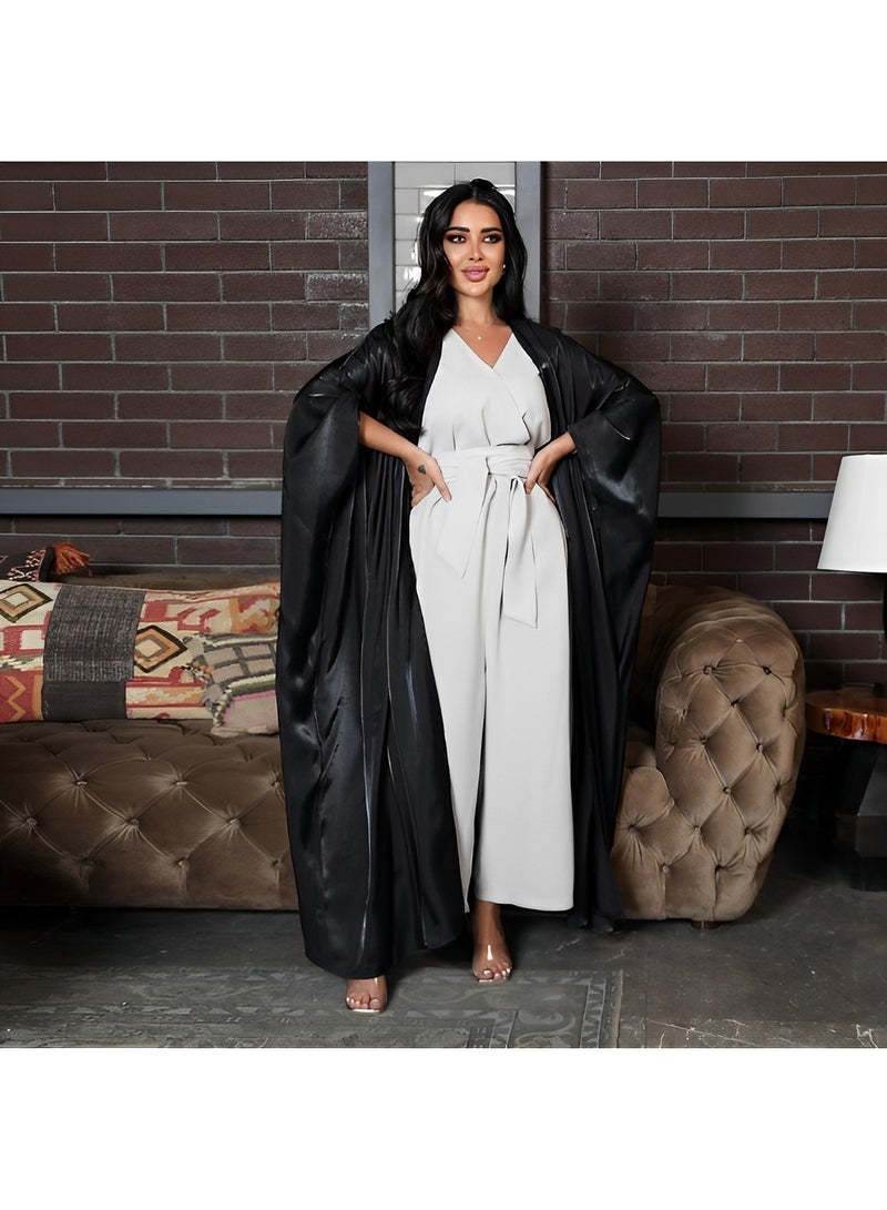 REOCLE Women's Satin Robe Muslim Robe Trendy Sequined Satin Dolman Sleeve Robe Lightweight Long Satin Robes Loungewear  - Image 3