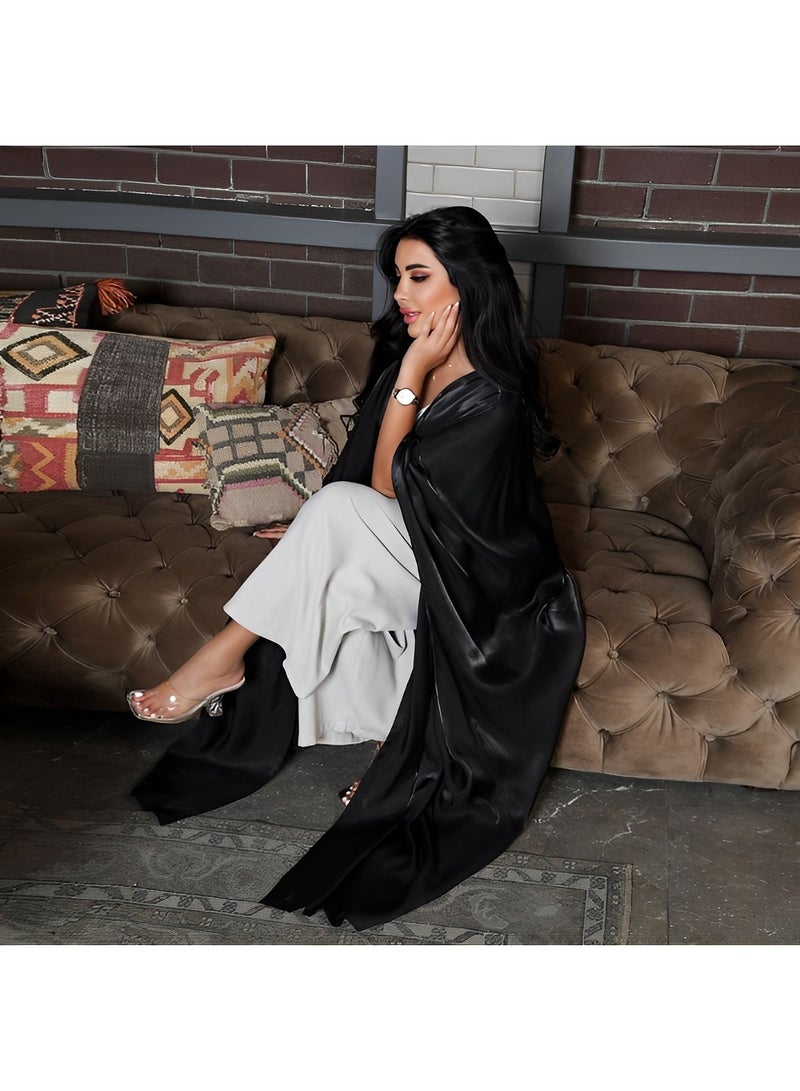 REOCLE Women's Satin Robe Muslim Robe Trendy Sequined Satin Dolman Sleeve Robe Lightweight Long Satin Robes Loungewear  - Image 5