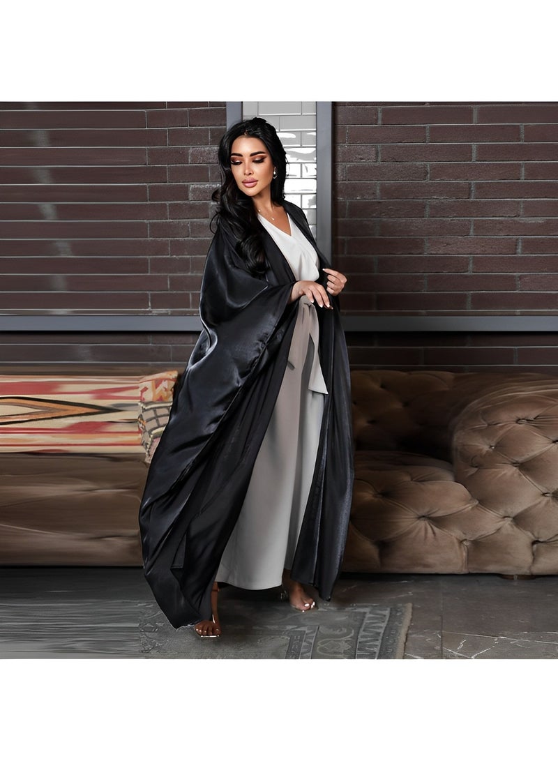 REOCLE Women's Satin Robe Muslim Robe Trendy Sequined Satin Dolman Sleeve Robe Lightweight Long Satin Robes Loungewear  - Image 2
