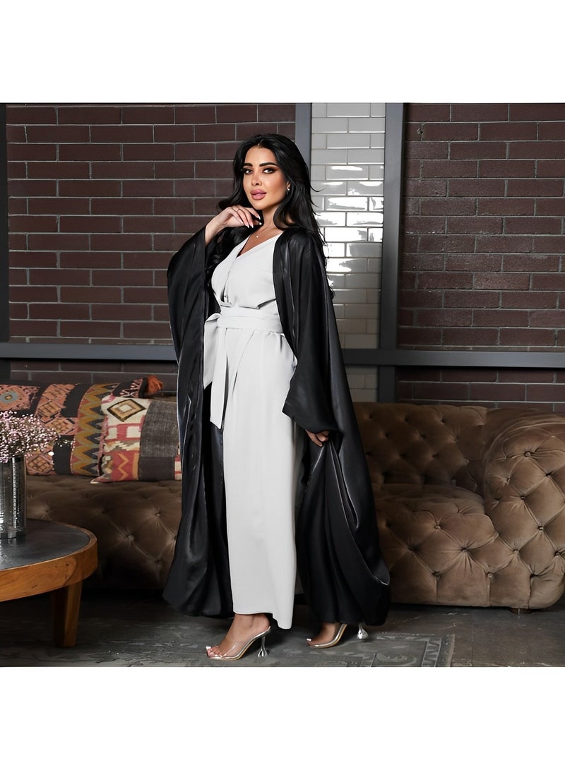 REOCLE Women's Satin Robe Muslim Robe Trendy Sequined Satin Dolman Sleeve Robe Lightweight Long Satin Robes Loungewear  - Image 4