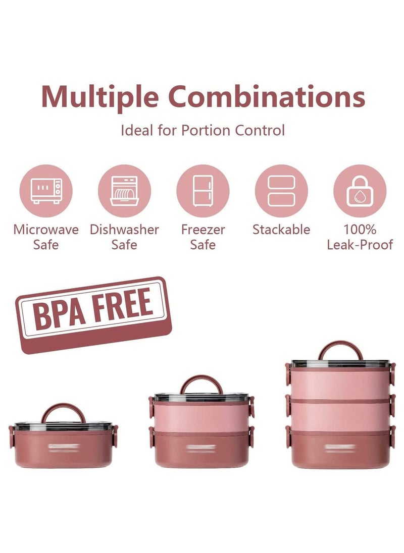 Arabest - 2000ml 3-Tier Portable Stackable Durable Leak Proof Lunch Box Set (Red) - Image 1