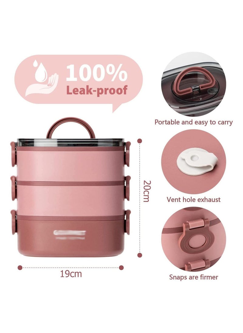 Arabest - 2000ml 3-Tier Portable Stackable Durable Leak Proof Lunch Box Set (Red) - Image 1