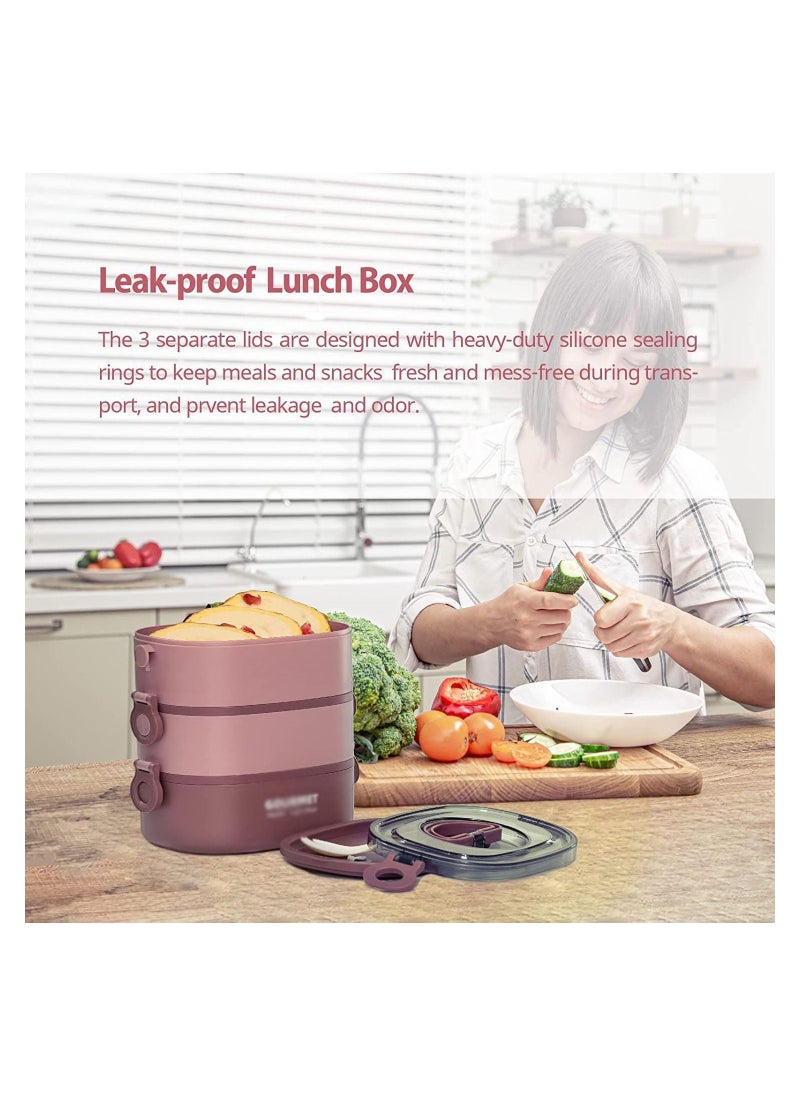 Arabest - 2000ml 3-Tier Portable Stackable Durable Leak Proof Lunch Box Set (Red) - Image 1