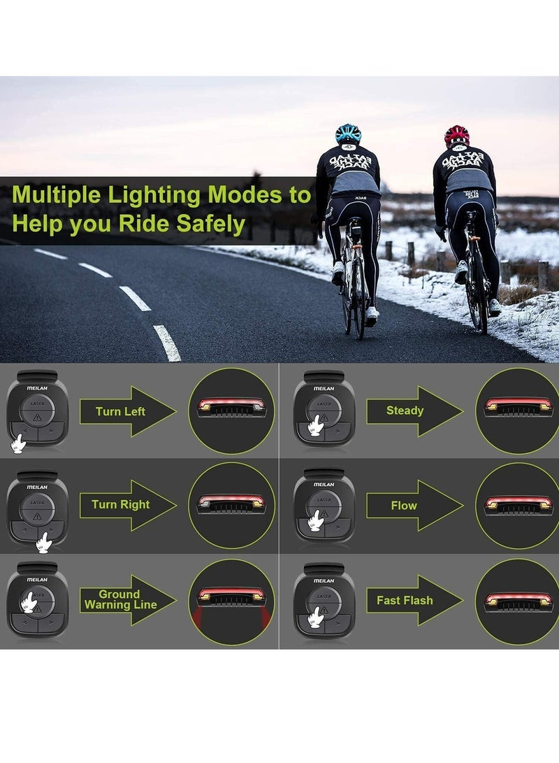 X5 Smart Bike Tail Light Wireless Turn Signals Automatic Brake Light Ground Warning Line Remote Control Usb Rechargeable Waterproof Safety Warning Rear Back Cycling