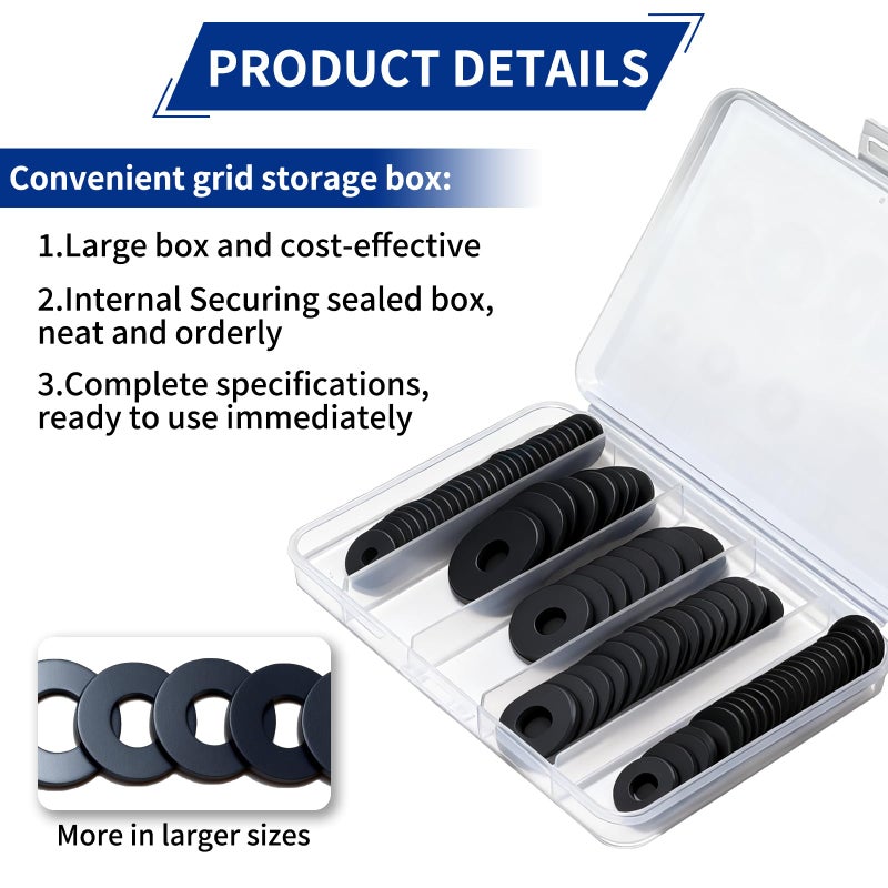LordandLand 85Pcs Flat Rubber Washers Assortment Kit,16/18/20/25/30mm Black Washer,Vibration Absorbing Pads Sealing Rubber Washers for Faucets Garden Bolts Screws Hose Plumbing Shower Head- 5 Sizes - Image 4