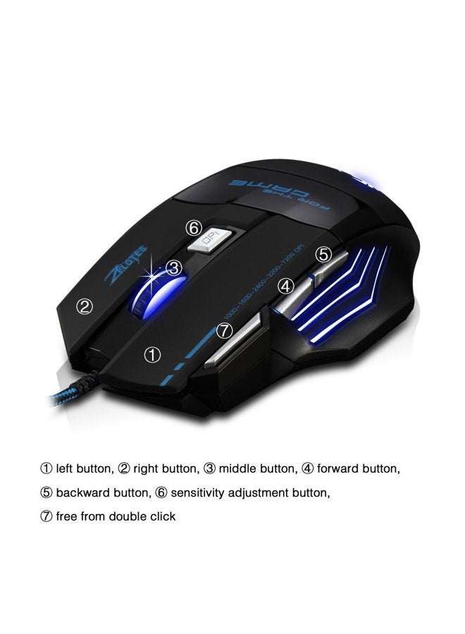 ZELOTES 7200 DPI 7 Buttons Professional LED Optical USB Wired Gaming Mouse Mice for Gamer - Image 2