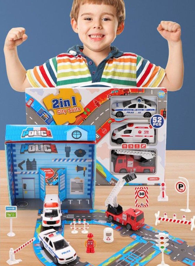 YelaJoy 3D Puzzle Track Toy Set Electric Urban Rescue Cars with Lights and Sounds Fire And Police Theme Puzzle Toys - Image 4