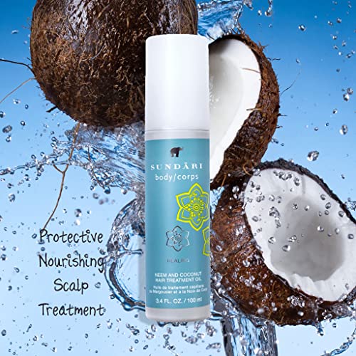 SUNDARI Neem & Coconut Hair Treatment Oil, 3.4 Fl Oz, Rejuvenating & Strengthening, Repairs Damage, Prevents Protein Loss, Nourishes & Restores Hair - Image 2