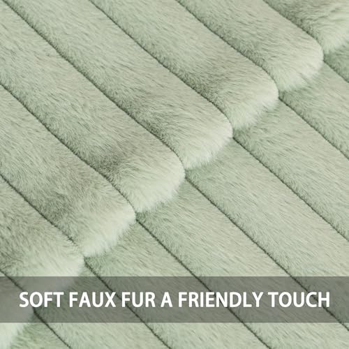 Aegero Pack of 2 Faux Fur Christmas Throw Pillow Covers 18x18 Inch Soft Plush Striped Neutral Couch Pillow Cover with Velvet Back Modern Home Decor for Sofa Living Room Couch Bed Sage Green - Image 3