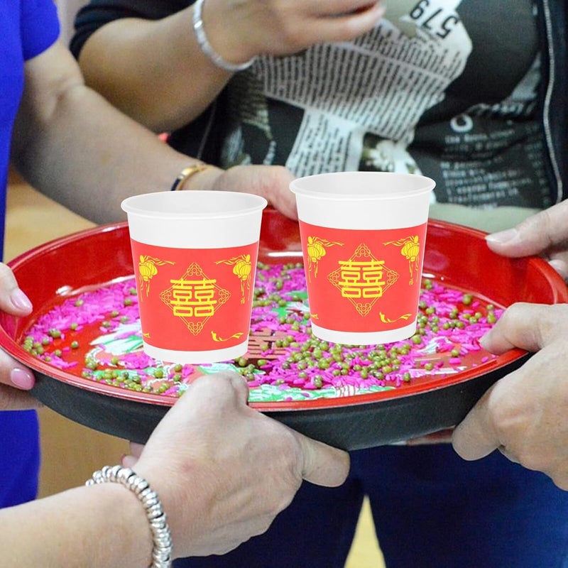 Chinese Wedding Paper Cups 50pcs Disposable Red Party Cups Thickened for Wedding Banquet Tea Ceremony Celebration - Image 5