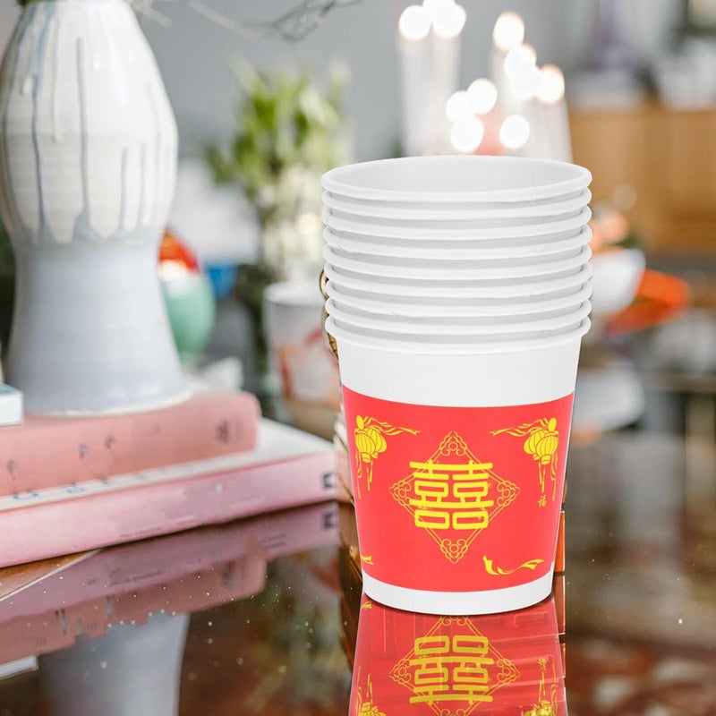 Chinese Wedding Paper Cups 50pcs Disposable Red Party Cups Thickened for Wedding Banquet Tea Ceremony Celebration - Image 4