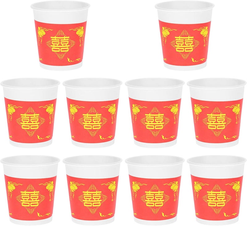 Chinese Wedding Paper Cups 50pcs Disposable Red Party Cups Thickened for Wedding Banquet Tea Ceremony Celebration - Image 1