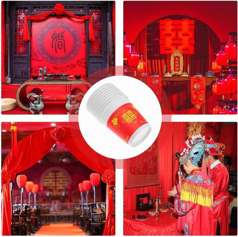 Chinese Wedding Paper Cups 50pcs Disposable Red Party Cups Thickened for Wedding Banquet Tea Ceremony Celebration - Image 3