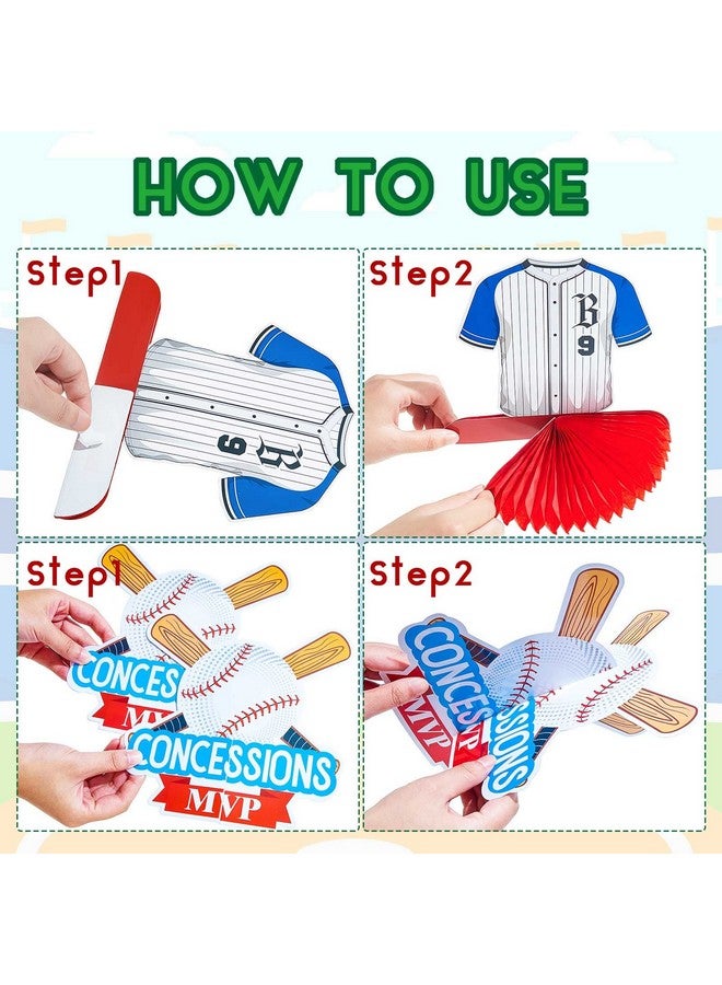 مارسبارك 12 قطعة من ديكورات حفلات البيسبول، قطع مركزية للبيسبول، لوازم حفلات أعياد الميلاد، ديكورات البيسبول، قطع مركزية على شكل قرص العسل للبيسبول، ديكور حفلات بطابع رياضي للأطفال والأولاد وأعياد الميلاد وحفلات استقبال المولود - Image 4