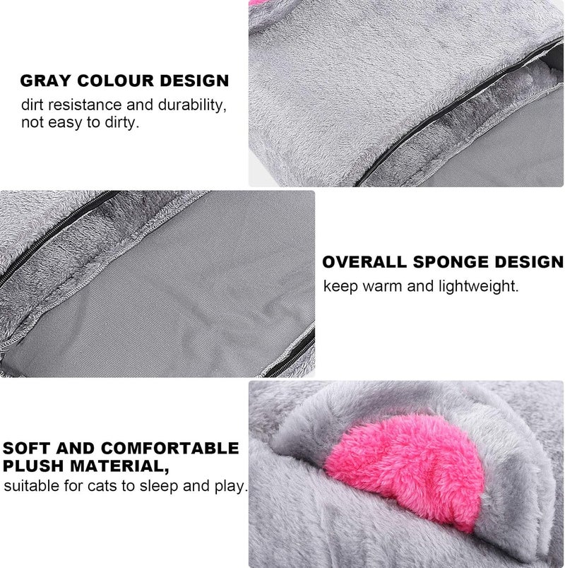 Semme Shape Cozy Cat Bed Cave Soft Plush House for Cats Gray Color Warm and Comfortable Sleeping Space (Gray) - Image 4